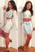 Sexy Sky Blue Snakeskin High Waisted Skirt Set